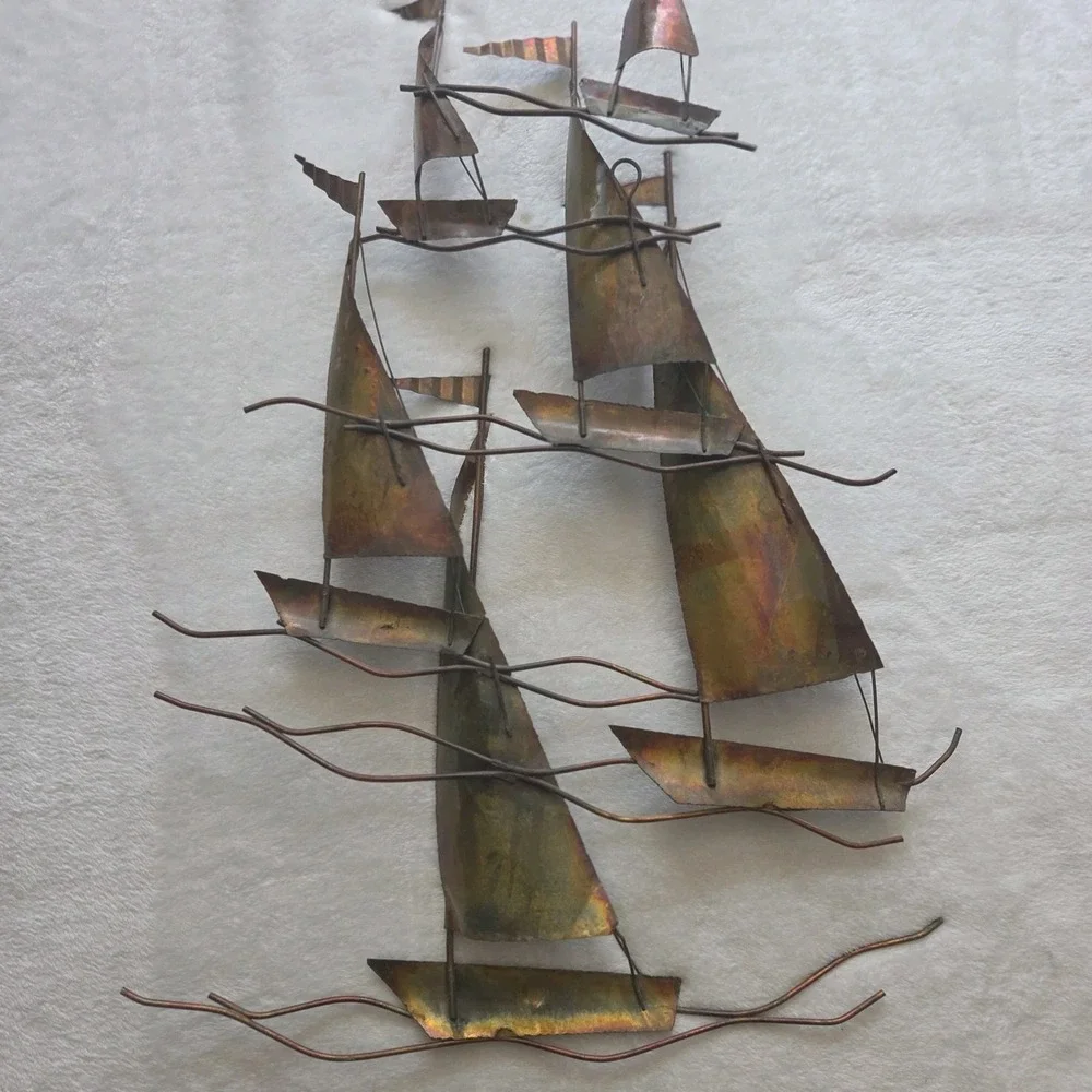 Vintage Torch Cut Metal Sailboat WallArt Jere Style Nautical Coastal Cottagecore
